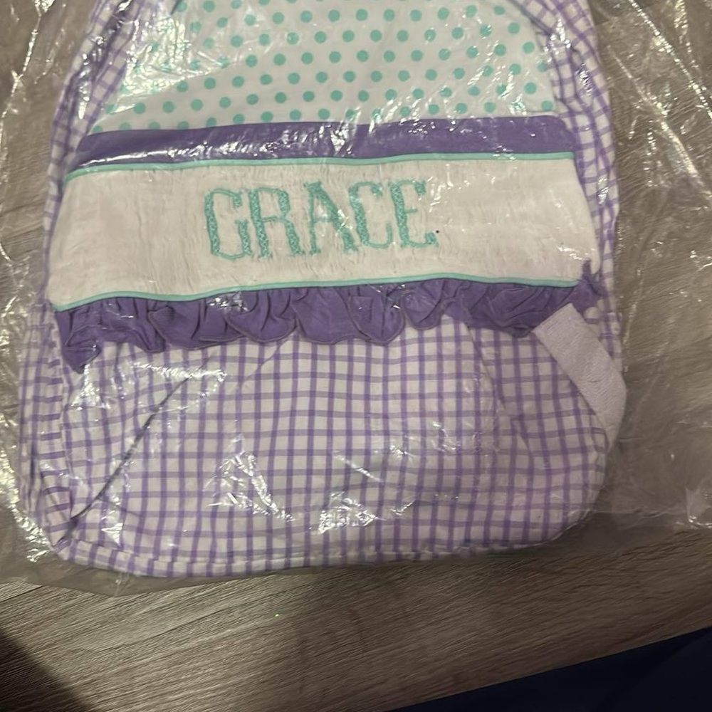 Purple and White Checkered Backpack